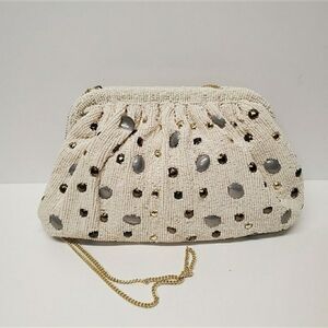 Made in India Elegant Beaded Clutch with Gold Chain